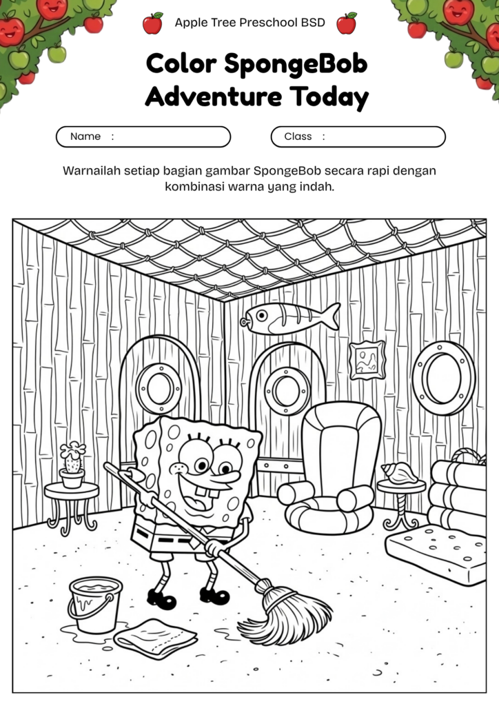 13-mewarnai-spongebob-membersihkan-rumah-cleaning-house-coloring-page