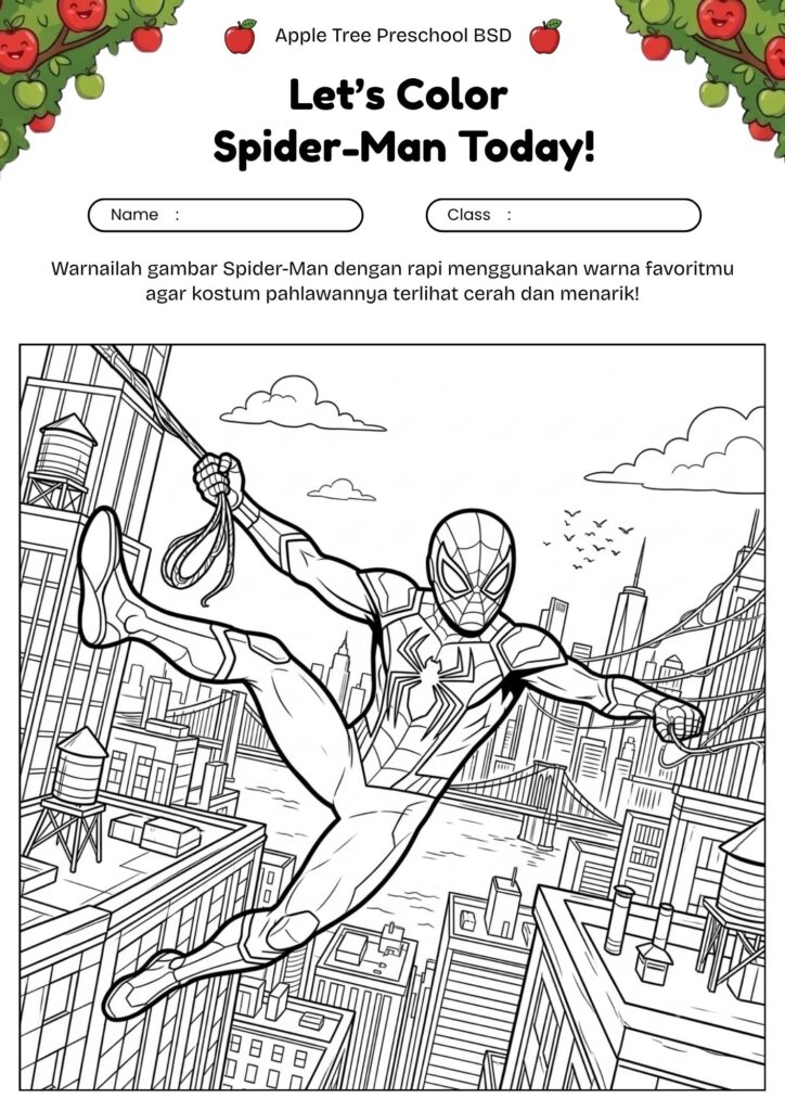 13.gambar_mewarnai_spiderman_berayun_dengan_jaring