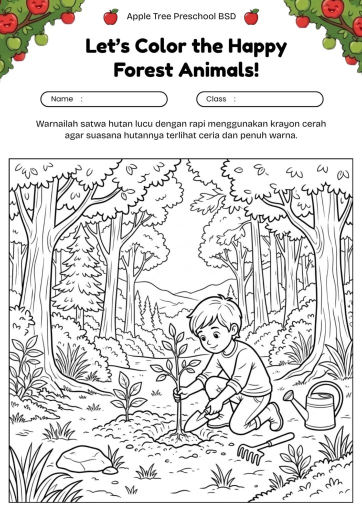 13_gambar_mewarnai_anak_menanam_pohon_di_hutan