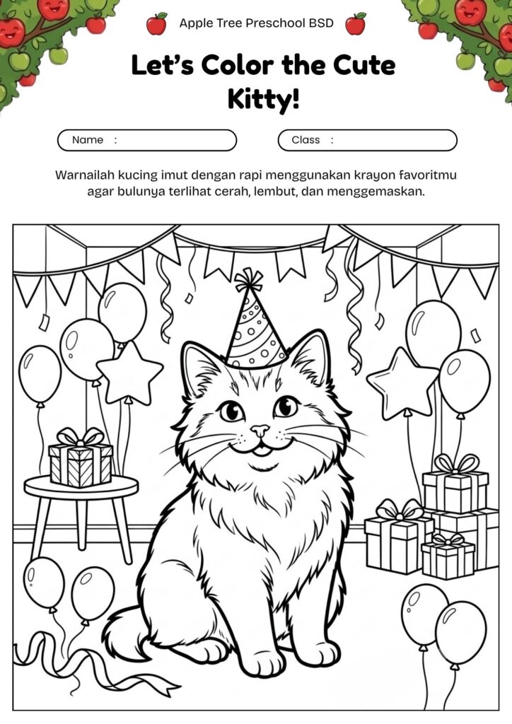 13_gambar_mewarnai_kucing_memakai_topi_ulang_tahun