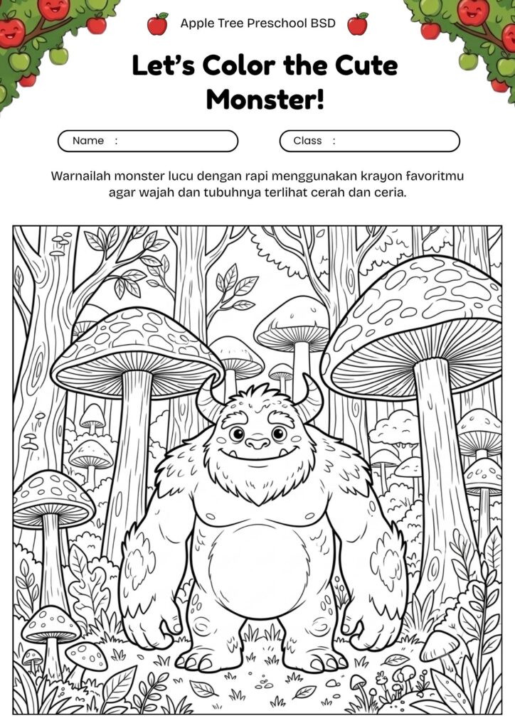 13_gambar_mewarnai_monster_raksasa_di_hutan_jamur