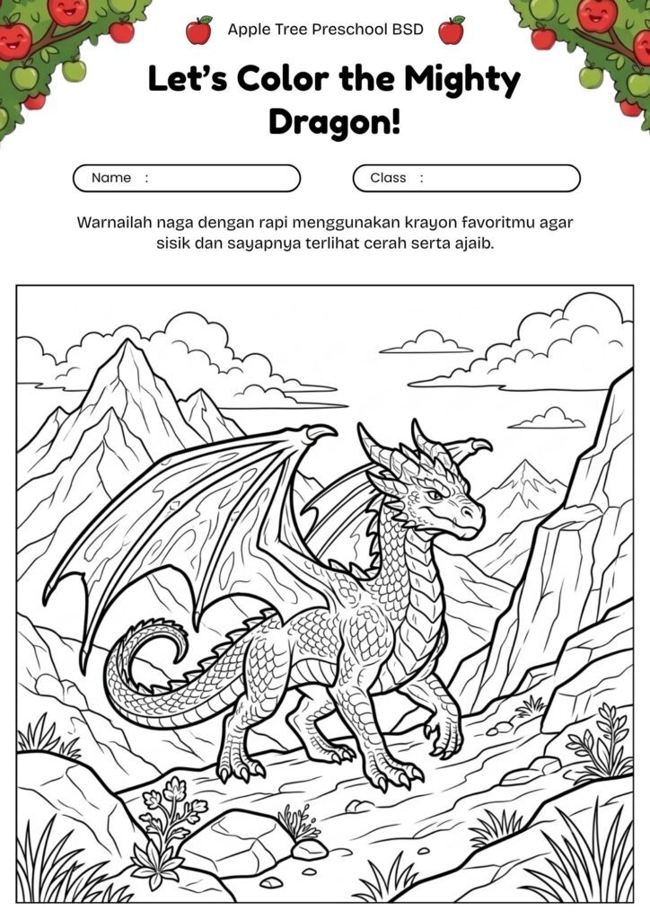 13_gambar_mewarnai_naga_lucu_naga_berjalan_di_lereng_gunung