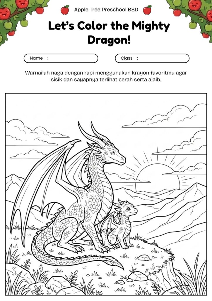 14_gambar_mewarnai_naga_lucu_naga_dan_anaknya_melihat_matahari_terbenam