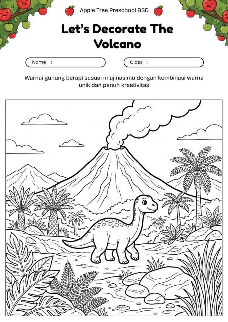15_gambar_mewarnai_gunung_berapi_dinosaurus