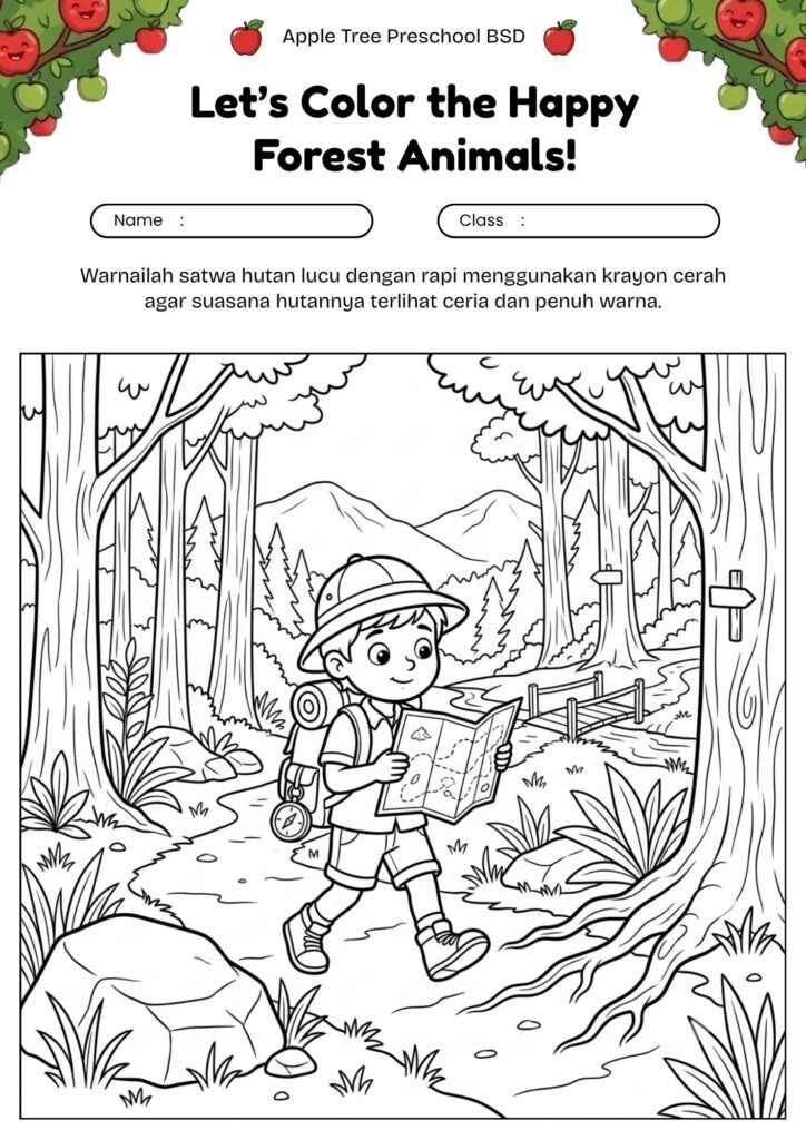 16_gambar_mewarnai_anak_petualangan_dengan_peta_hutan