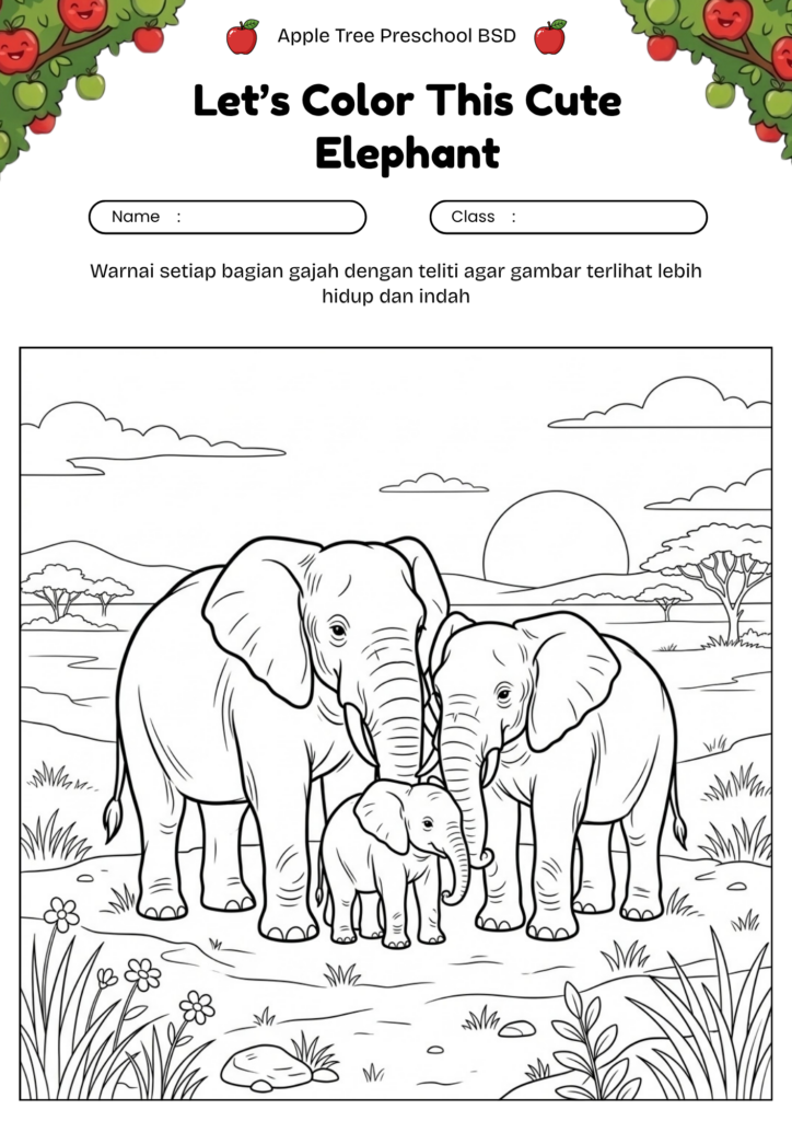 17_gambar_mewarnai_keluarga_gajah_saat_senja