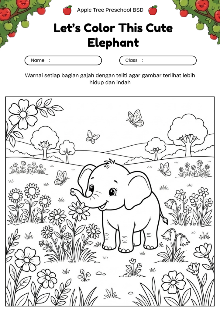 18_gambar_mewarnai_gajah_lucu_kawaii_di_padang_bunga