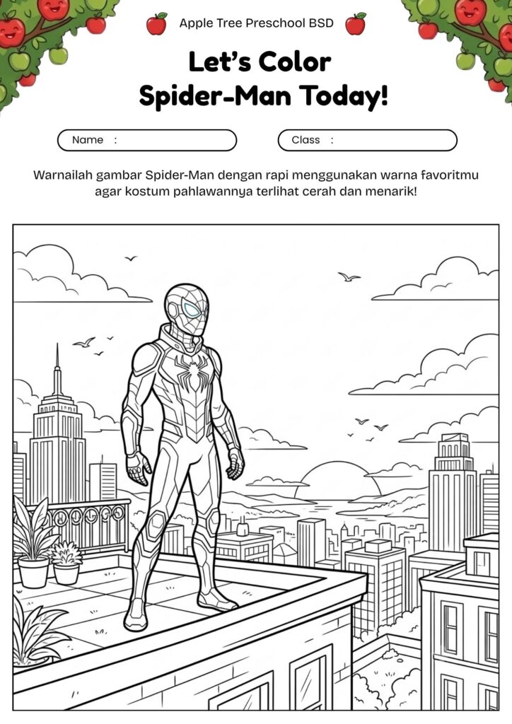 19.gambar_mewarnai_spiderman_di_atap_gedung_senja
