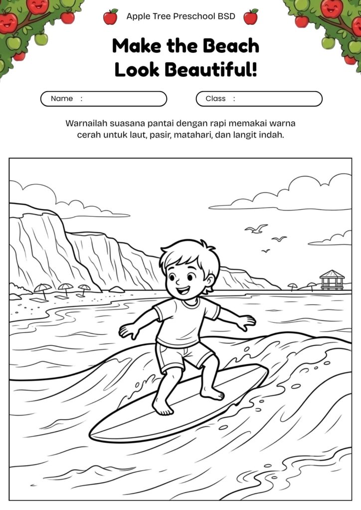 19_gambar_mewarnai_anak_berselancar_di_pantai_worksheet_anak