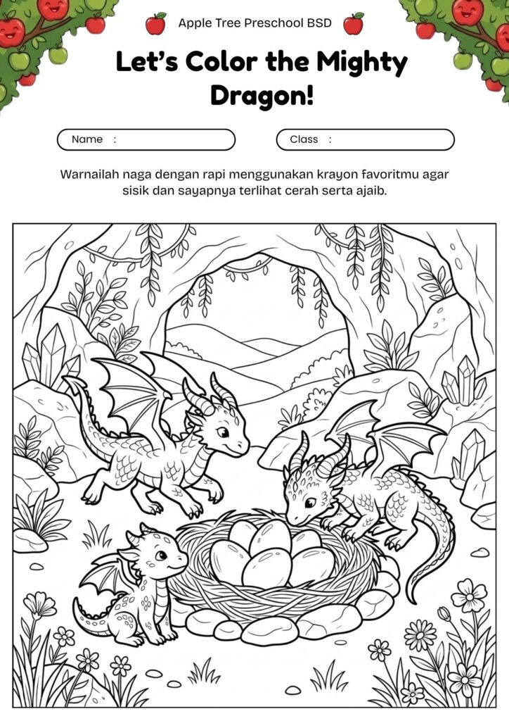 19_gambar_mewarnai_naga_lucu_anak_naga_bermain_dengan_saudaranya_di_dekat_sarang