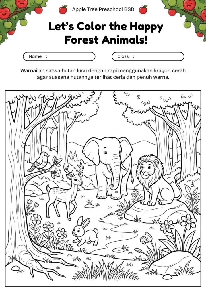20_gambar_mewarnai_kumpulan_hewan_hutan_bermain_bersama