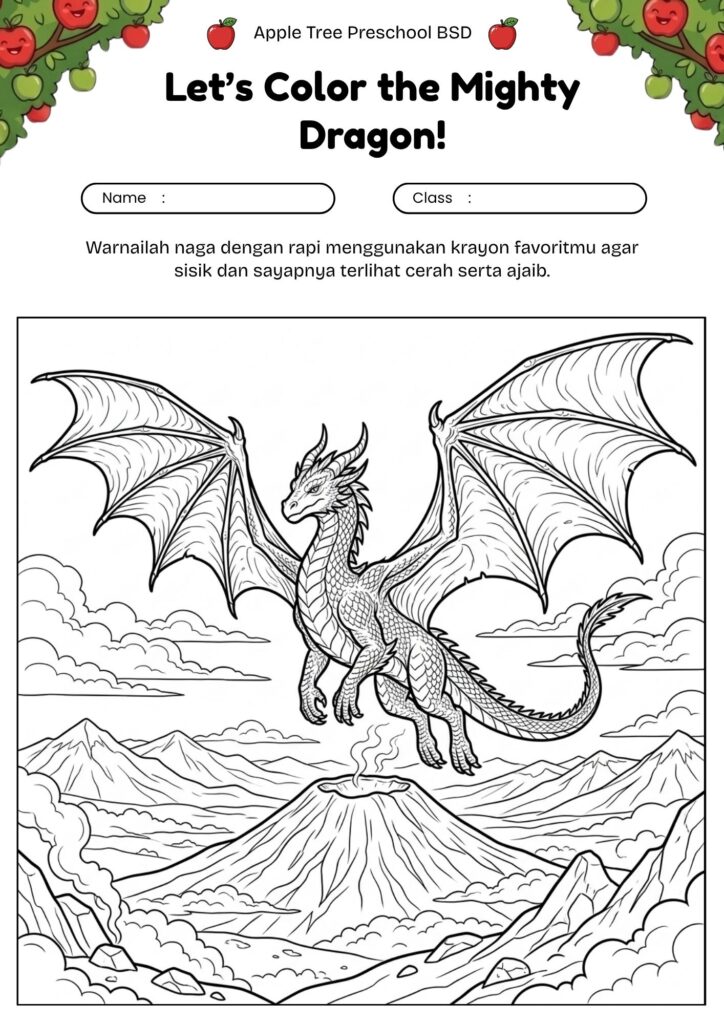 20_gambar_mewarnai_naga_lucu_naga_terbang_di_atas_gunung_berapi_yang_tenang
