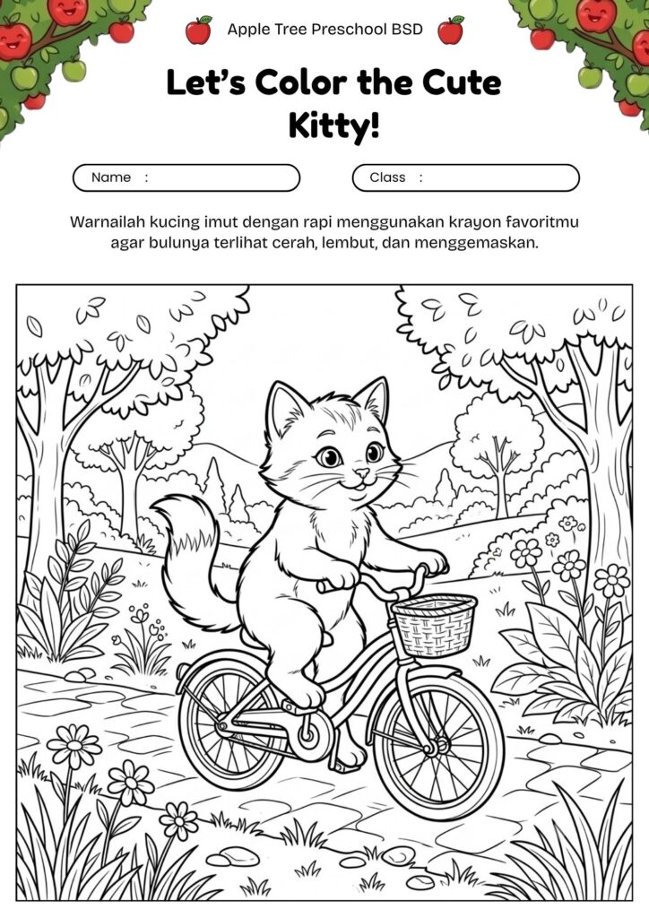 22_gambar_mewarnai_kucing_naik_sepeda_kecil