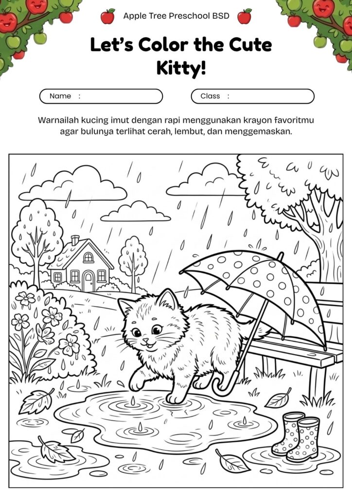 23_gambar_mewarnai_kucing_bermain_hujan_dengan_payung