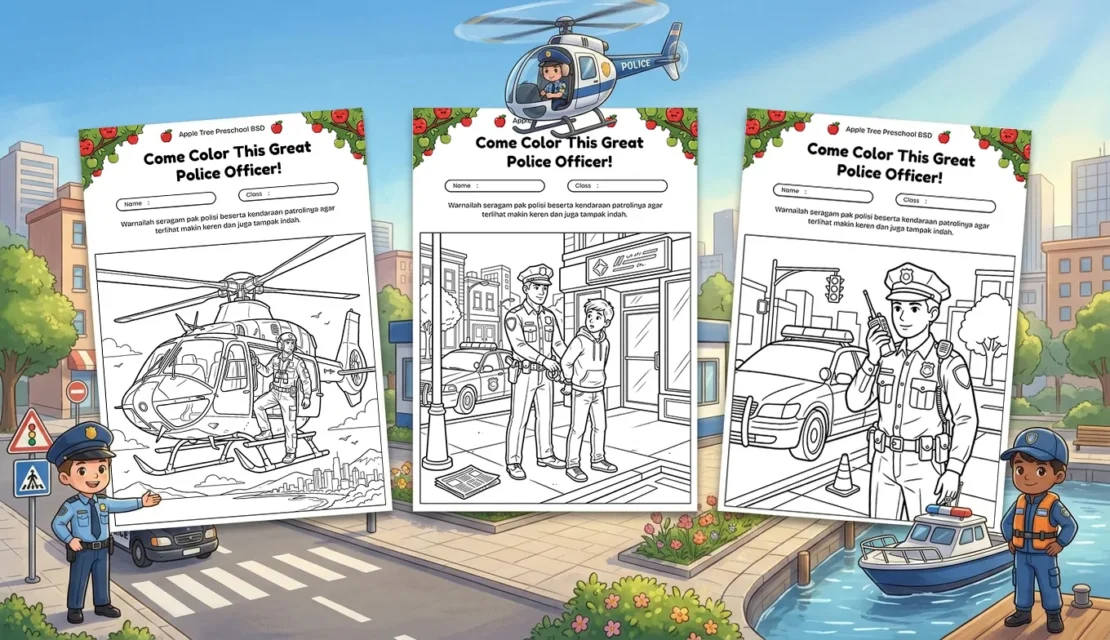 Download 25 Gambar Mewarnai Polisi Untuk Anak TK Gratis Cetak