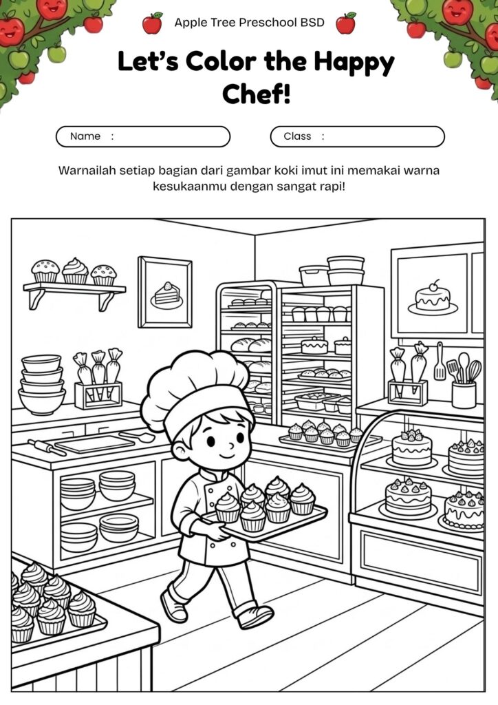 02_gambar_mewarnai_koki_lucu_membawa_cupcake