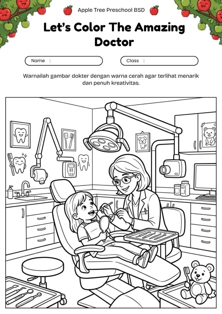 03_gambar_mewarnai_dokter_gigi_anak_dentist_checking_teeth_coloring_page