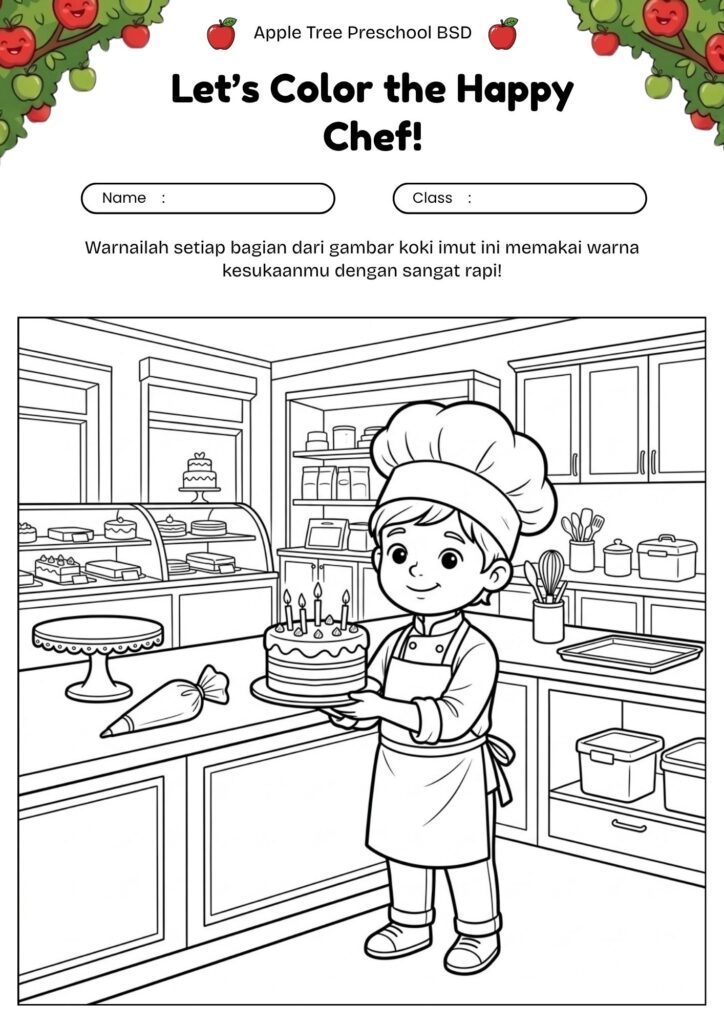 05_gambar_mewarnai_koki_kecil_dengan_kue_ulang_tahun