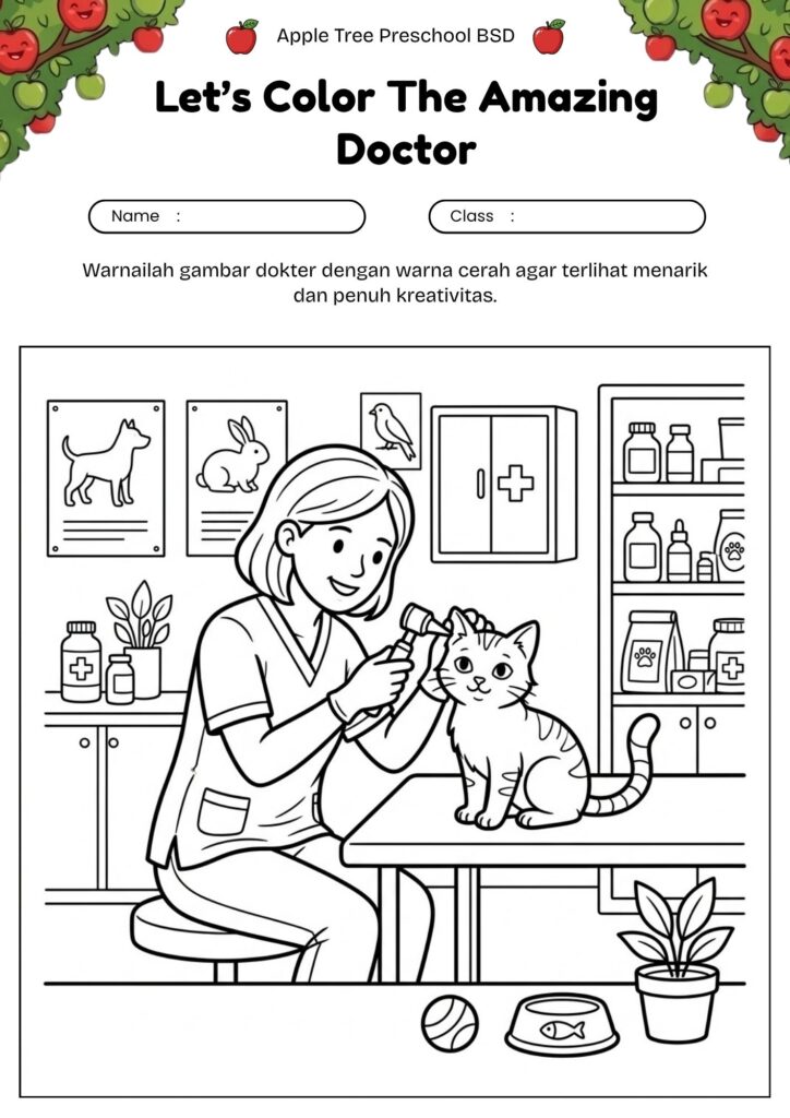 06_gambar_mewarnai_dokter_hewan_kucing_veterinarian_cat_coloring_page