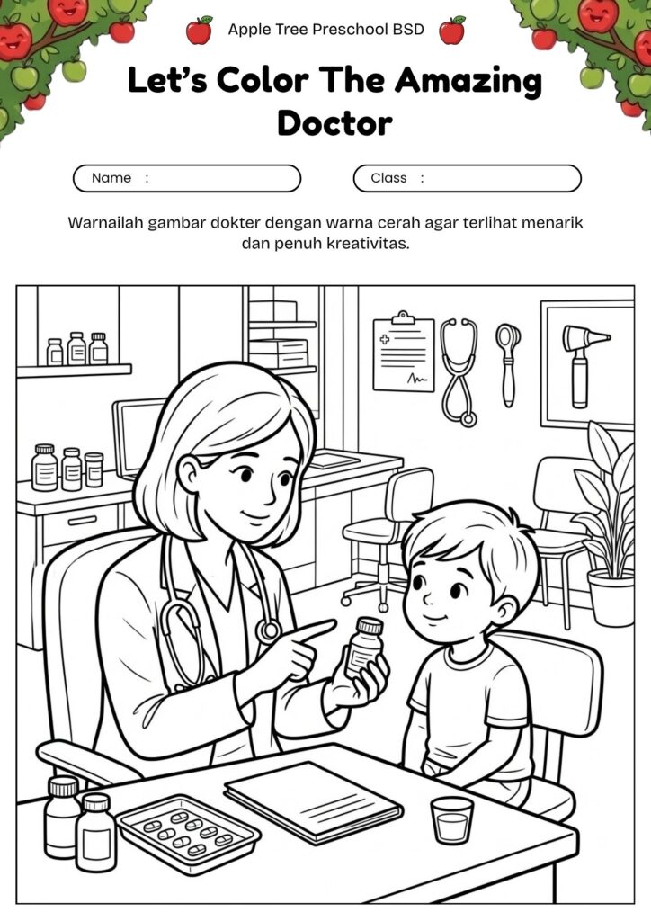 07_gambar_mewarnai_dokter_memberi_obat_doctor_giving_medicine_coloring_page