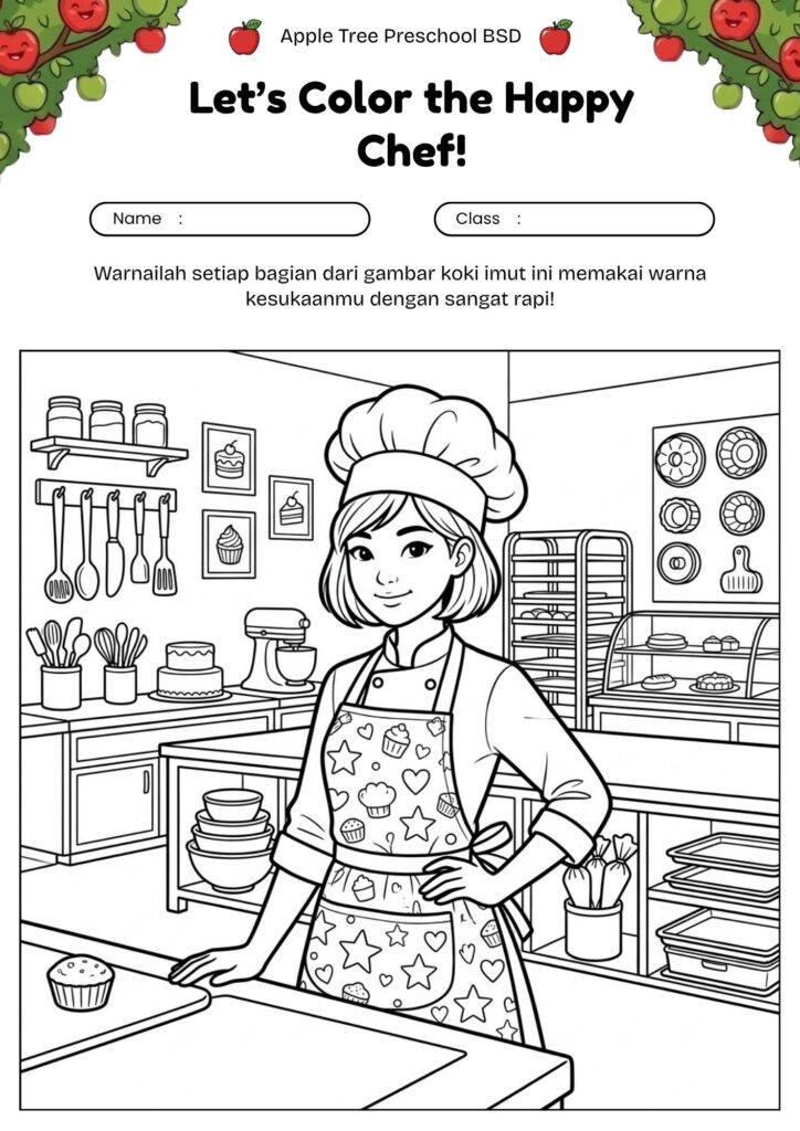 11_gambar_mewarnai_koki_cilik_dengan_apron_bermotif