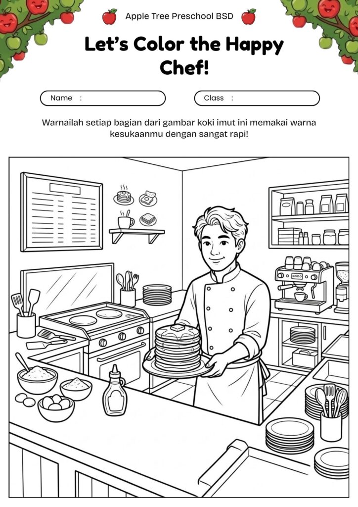 12_gambar_mewarnai_koki_lucu_menyajikan_pancake