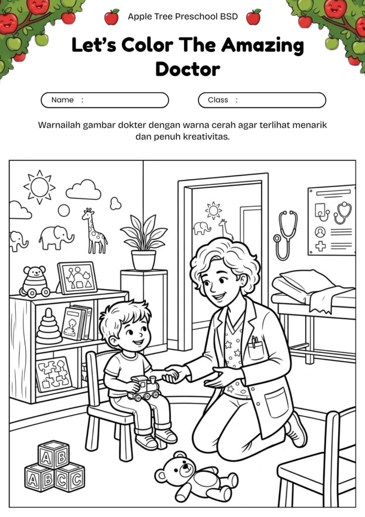 15_gambar_mewarnai_klinik_anak_children_clinic_doctor_coloring_worksheet
