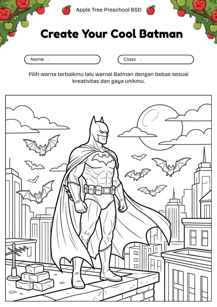 16_gambar_mewarnai_batman_dan_kelelawar_kecil_di_sekitar