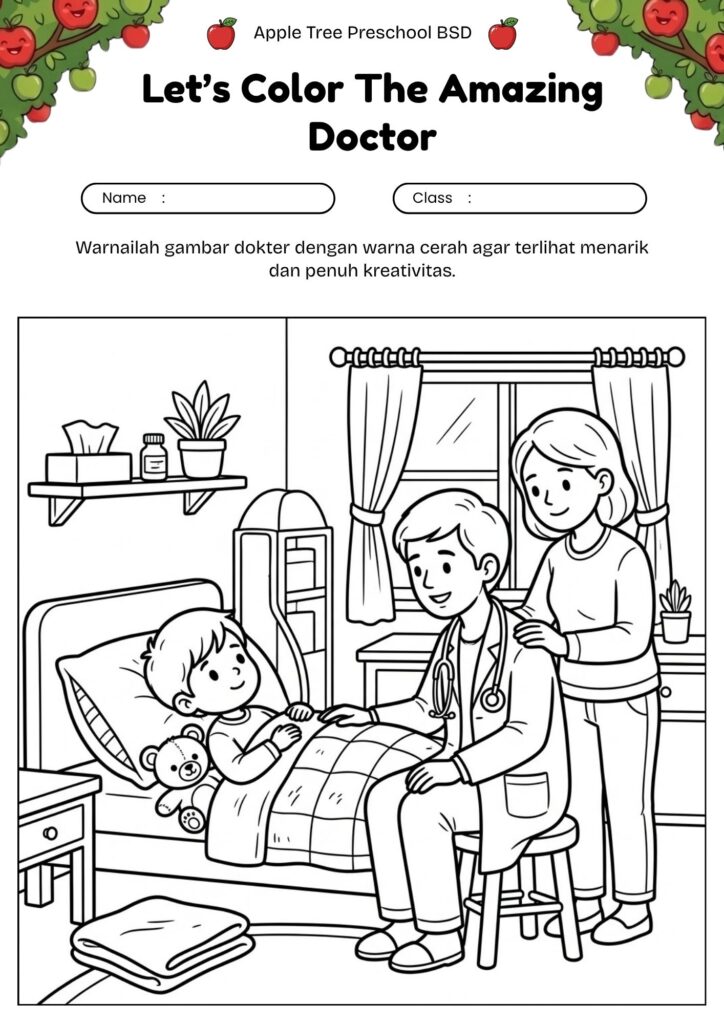 16_gambar_mewarnai_dokter_membantu_anak_sakit_doctor_caring_sick_child_coloring_page