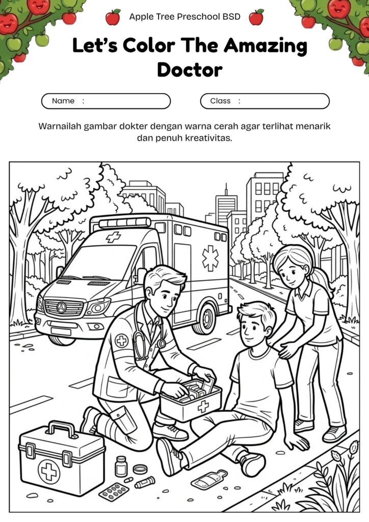 19_gambar_mewarnai_dokter_menolong_korban_kecelakaan_emergency_doctor_helping_coloring_page
