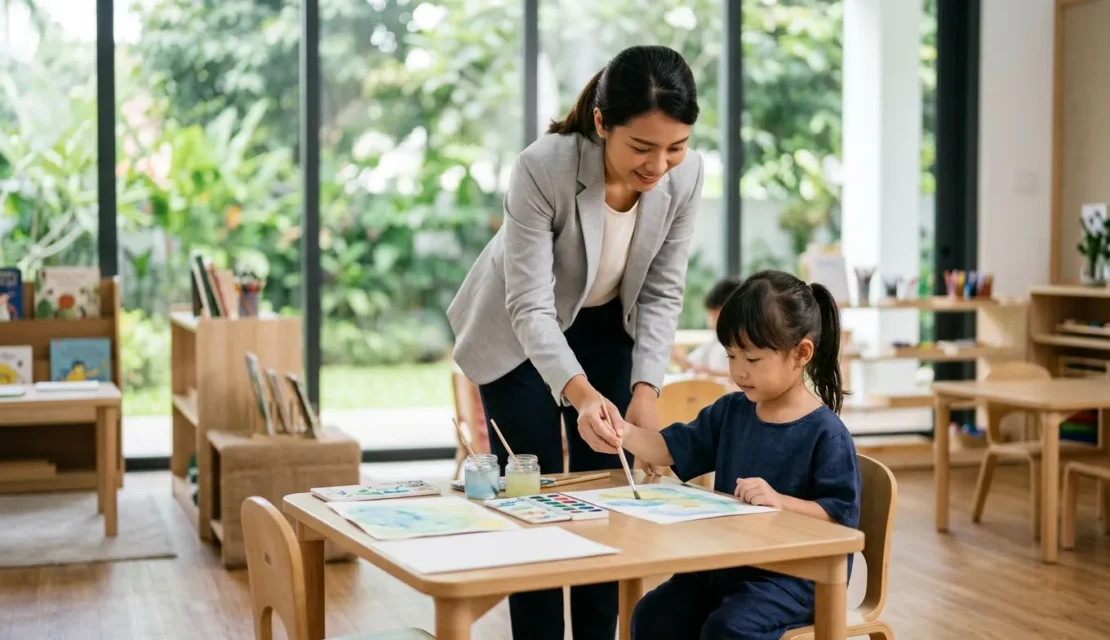 2. lingkungan prasekolah anak sensitif preschool emotional support teacher guiding student apple tree bsd_www.appletreebsd.com