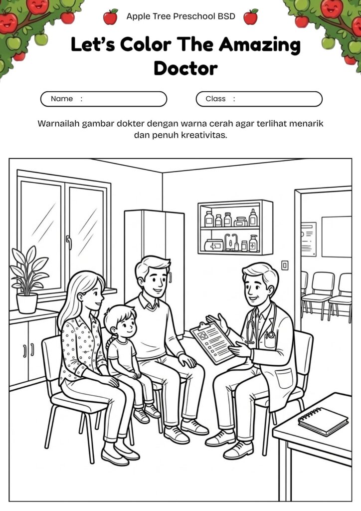 22_gambar_mewarnai_dokter_bersama_keluarga_family_doctor_visit_coloring_page